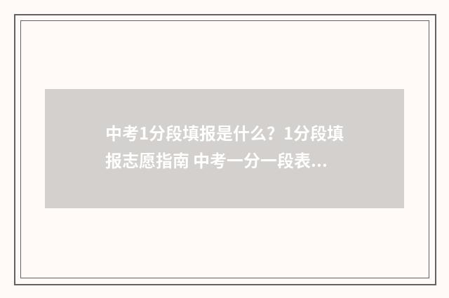 中考1分段填报是什么？1分段填报志愿指南 中考一分一段表是什么
