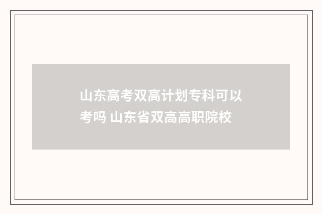山东高考双高计划专科可以考吗 山东省双高高职院校