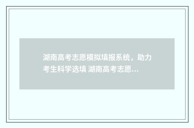 湖南高考志愿模拟填报系统，助力考生科学选填 湖南高考志愿模拟填报系统入口