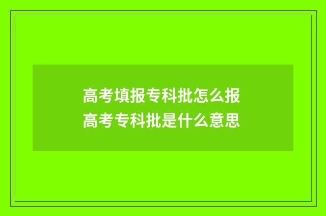 高考填报专科批怎么报 高考专科批是什么意思