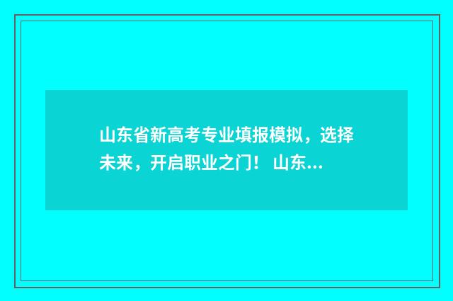 山东省新高考专业填报模拟，选择未来，开启职业之门！ 山东省2021年新高考志愿填报指南专科