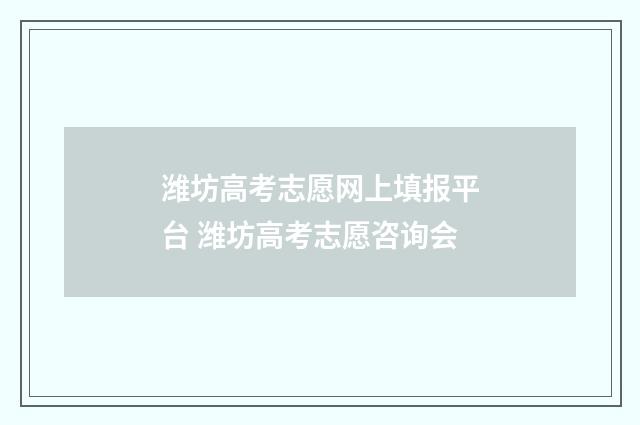 潍坊高考志愿网上填报平台 潍坊高考志愿咨询会