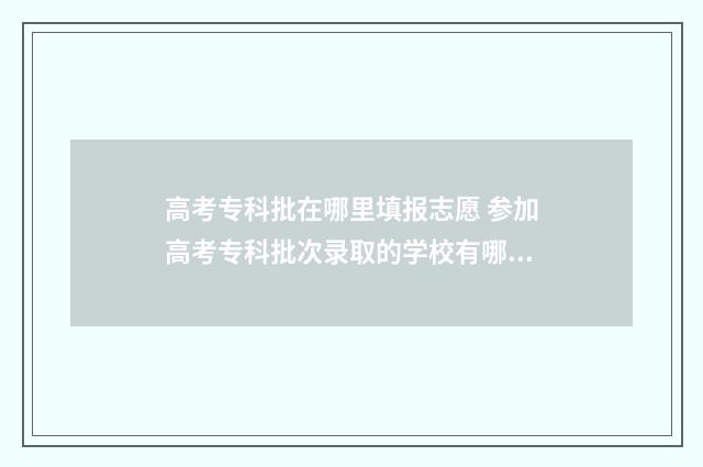 高考专科批在哪里填报志愿 参加高考专科批次录取的学校有哪些