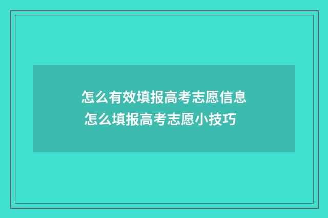怎么有效填报高考志愿信息 怎么填报高考志愿小技巧