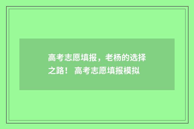 高考志愿填报，老杨的选择之路！ 高考志愿填报模拟