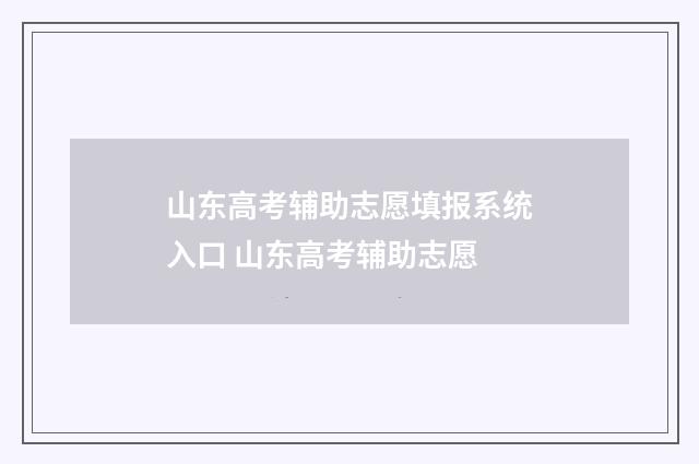 山东高考辅助志愿填报系统入口 山东高考辅助志愿