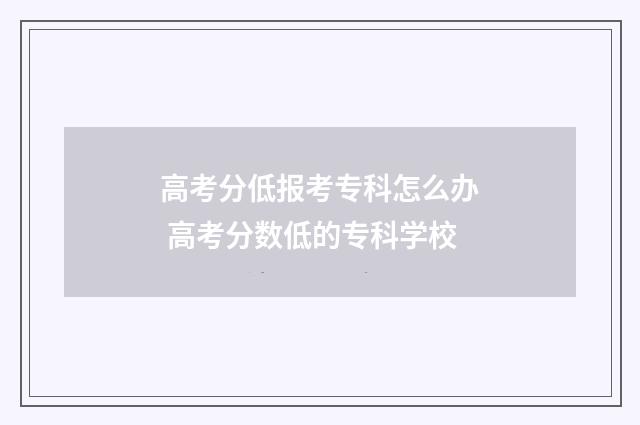 高考分低报考专科怎么办 高考分数低的专科学校