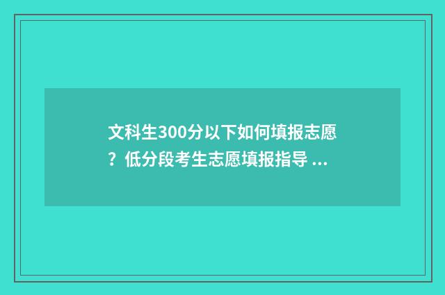 文科生300分以下如何填报志愿？低分段考生志愿填报指导 文科生300分可以报哪些大学