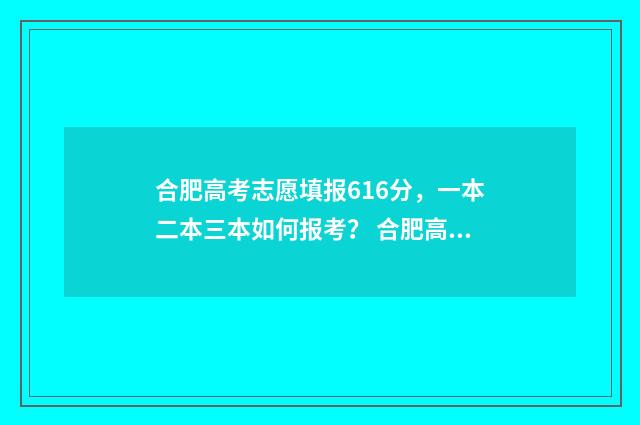 合肥高考志愿填报616分，一本二本三本如何报考？ 合肥高考志愿填报哪个机构好