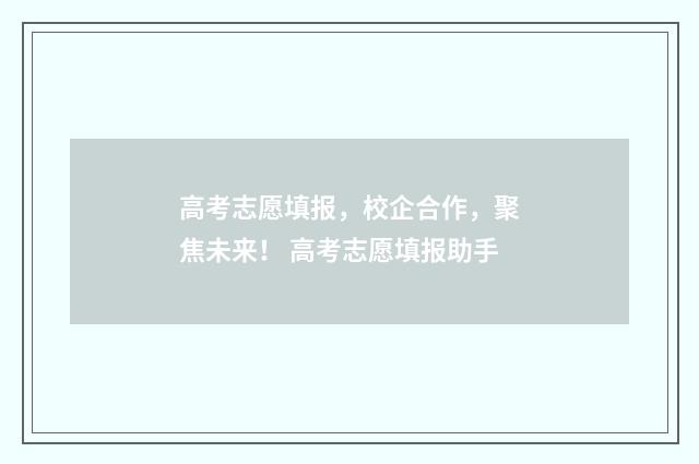高考志愿填报，校企合作，聚焦未来！ 高考志愿填报助手