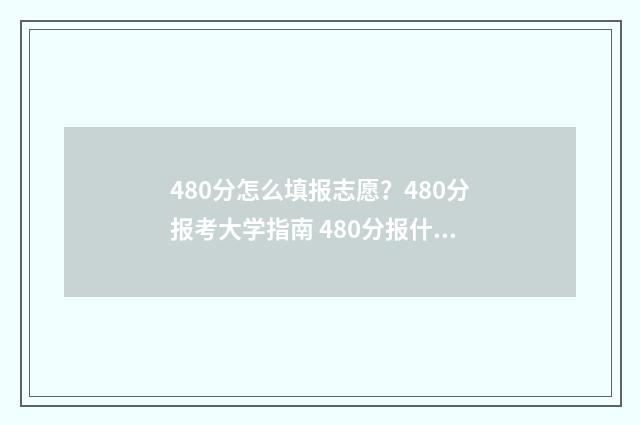 480分怎么填报志愿？480分报考大学指南 480分报什么学校