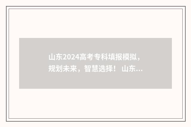 山东2024高考专科填报模拟，规划未来，智慧选择！ 山东2024高考专科投档线