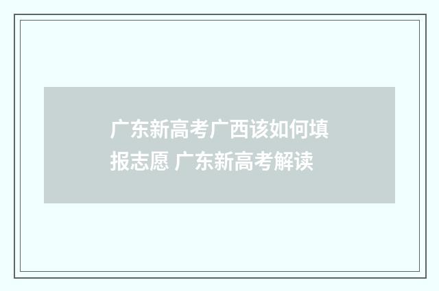 广东新高考广西该如何填报志愿 广东新高考解读