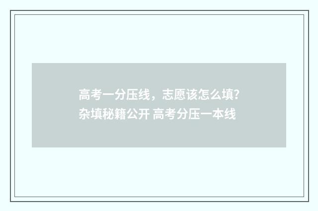 高考一分压线，志愿该怎么填？杂填秘籍公开 高考分压一本线