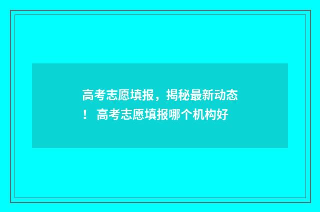 高考志愿填报，揭秘最新动态！ 高考志愿填报哪个机构好