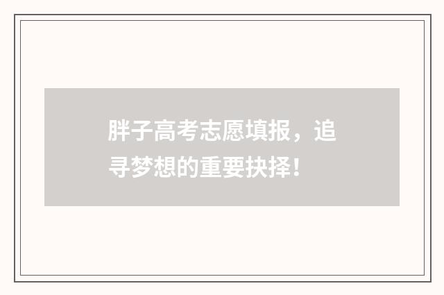 胖子高考志愿填报，追寻梦想的重要抉择！