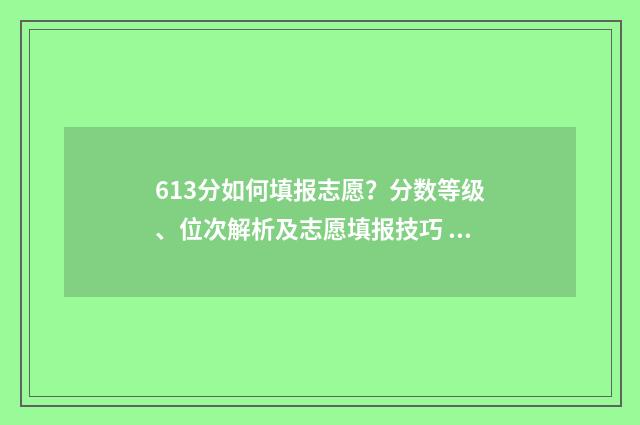 613分如何填报志愿？分数等级、位次解析及志愿填报技巧 613分能考什么学校