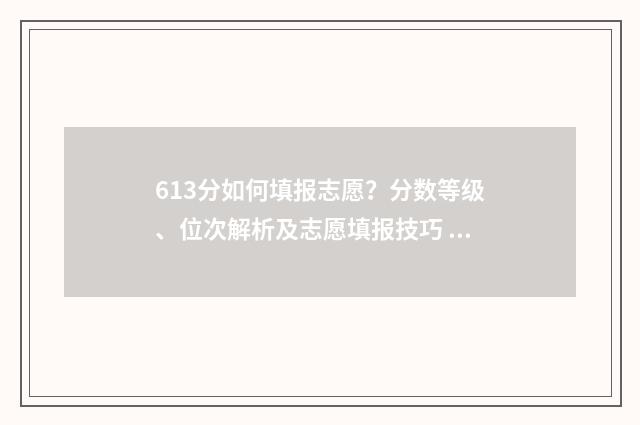 613分如何填报志愿？分数等级、位次解析及志愿填报技巧 613分能考什么学校