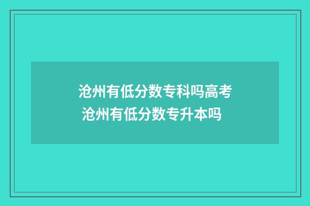 沧州有低分数专科吗高考 沧州有低分数专升本吗