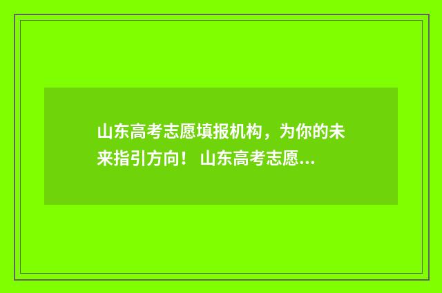 山东高考志愿填报机构，为你的未来指引方向！ 山东高考志愿填报指南手册大绿本电子版