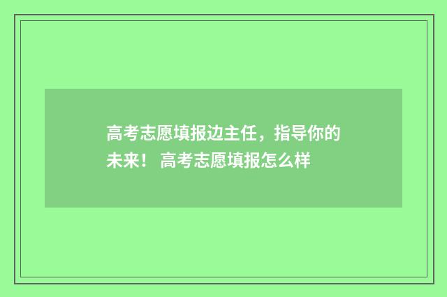 高考志愿填报边主任，指导你的未来！ 高考志愿填报怎么样