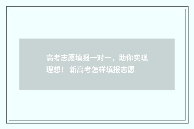 高考志愿填报一对一，助你实现理想！ 新高考怎样填报志愿