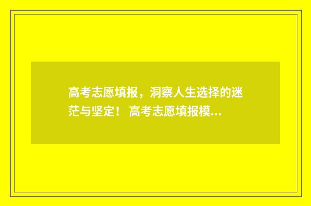 高考志愿填报，洞察人生选择的迷茫与坚定！ 高考志愿填报模拟