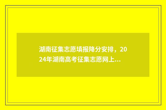 湖南征集志愿填报降分安排，2024年湖南高考征集志愿网上填报时间及入口 湖南征集志愿填报时间