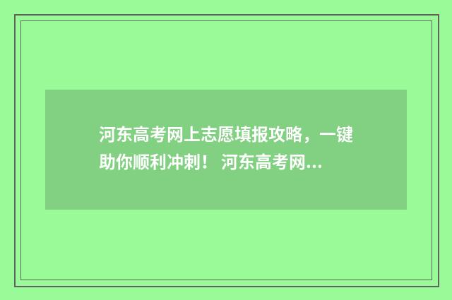 河东高考网上志愿填报攻略，一键助你顺利冲刺！ 河东高考网上志愿怎么填