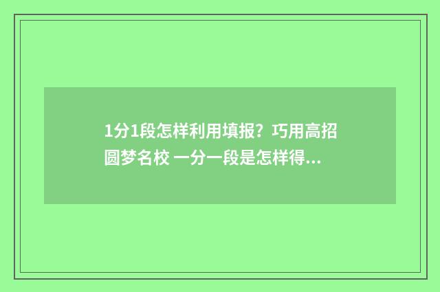 1分1段怎样利用填报？巧用高招圆梦名校 一分一段是怎样得出分数