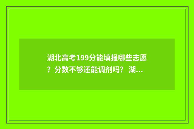 湖北高考199分能填报哪些志愿？分数不够还能调剂吗？ 湖北高考591分可报大学