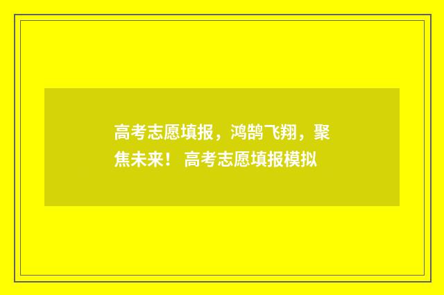 高考志愿填报，鸿鹄飞翔，聚焦未来！ 高考志愿填报模拟