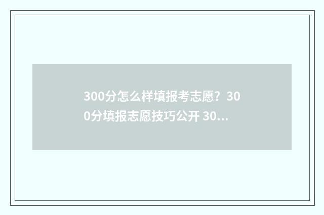 300分怎么样填报考志愿？300分填报志愿技巧公开 300分上什么