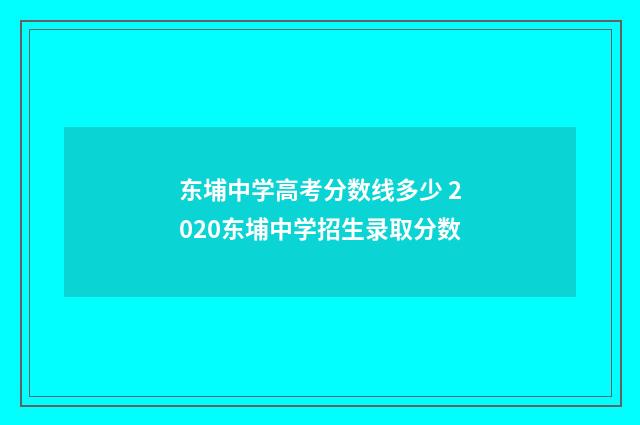 东埔中学高考分数线多少 2020东埔中学招生录取分数