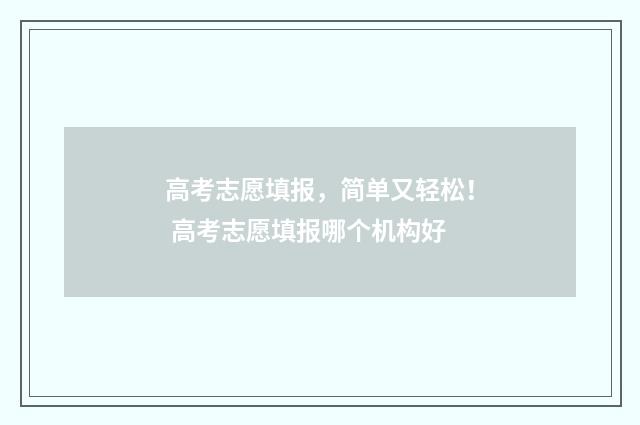 高考志愿填报，简单又轻松！ 高考志愿填报哪个机构好