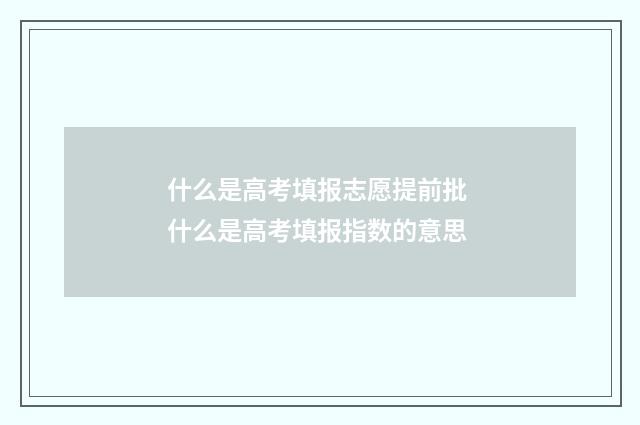 什么是高考填报志愿提前批 什么是高考填报指数的意思