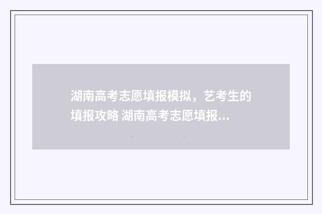 湖南高考志愿填报模拟，艺考生的填报攻略 湖南高考志愿填报指南2024