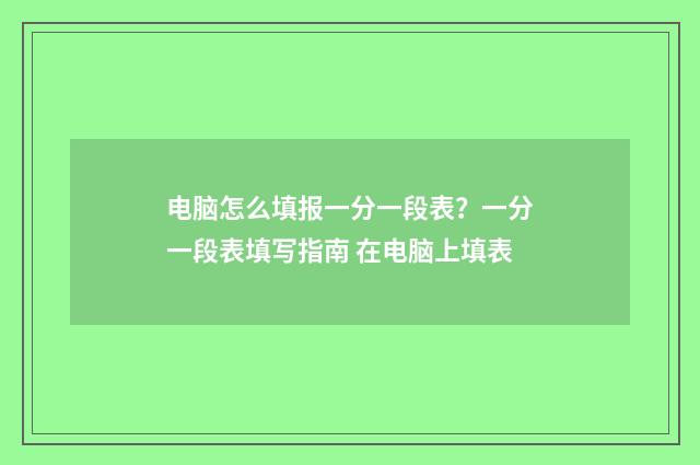 电脑怎么填报一分一段表？一分一段表填写指南 在电脑上填表