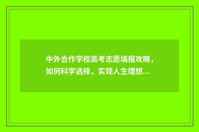 中外合作学校高考志愿填报攻略，如何科学选择，实现人生理想？ 中外合作学校学费贵吗
