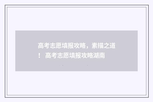 高考志愿填报攻略，素描之道！ 高考志愿填报攻略湖南