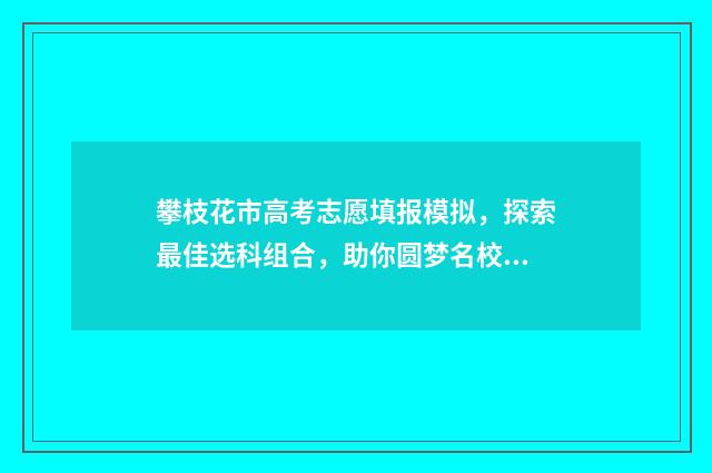 攀枝花市高考志愿填报模拟，探索最佳选科组合，助你圆梦名校！ 攀枝花市高考成绩