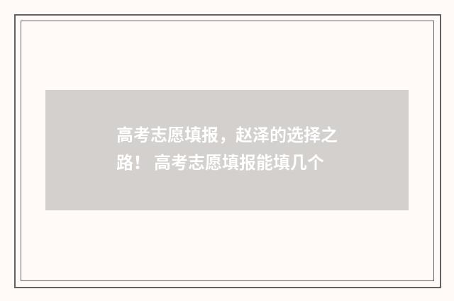 高考志愿填报，赵泽的选择之路！ 高考志愿填报能填几个