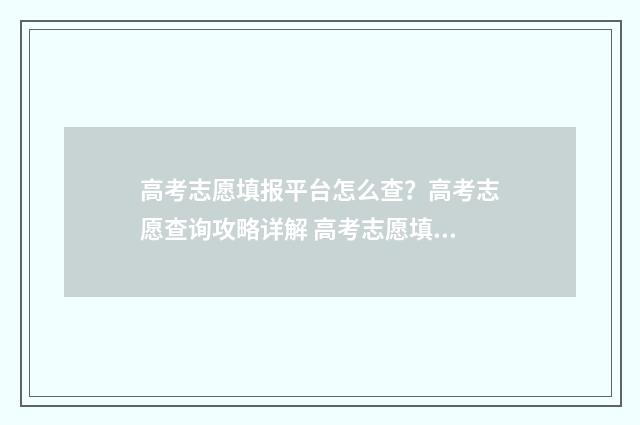 高考志愿填报平台怎么查？高考志愿查询攻略详解 高考志愿填报平板能填吗