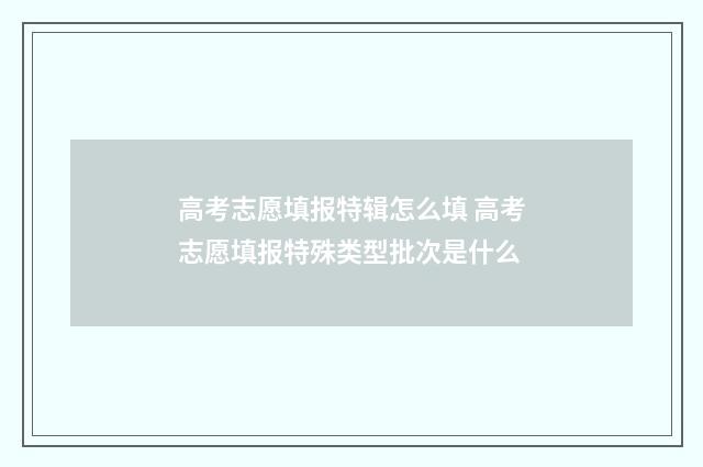 高考志愿填报特辑怎么填 高考志愿填报特殊类型批次是什么