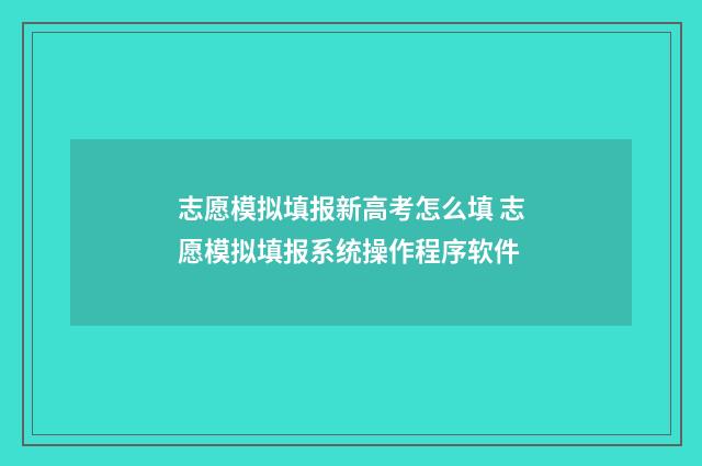 志愿模拟填报新高考怎么填 志愿模拟填报系统操作程序软件