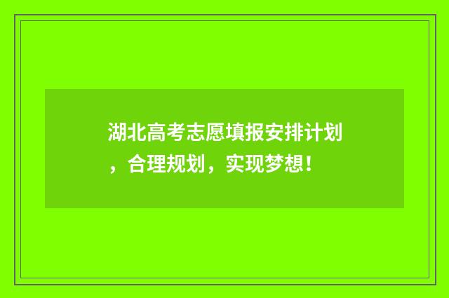 湖北高考志愿填报安排计划，合理规划，实现梦想！