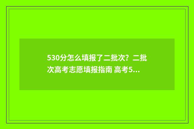 530分怎么填报了二批次？二批次高考志愿填报指南 高考530分成绩如何