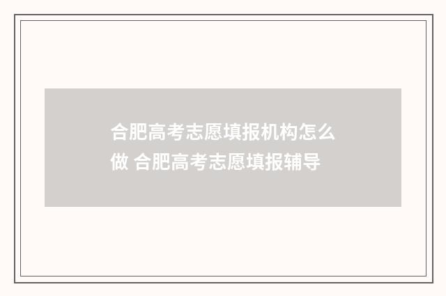 合肥高考志愿填报机构怎么做 合肥高考志愿填报辅导