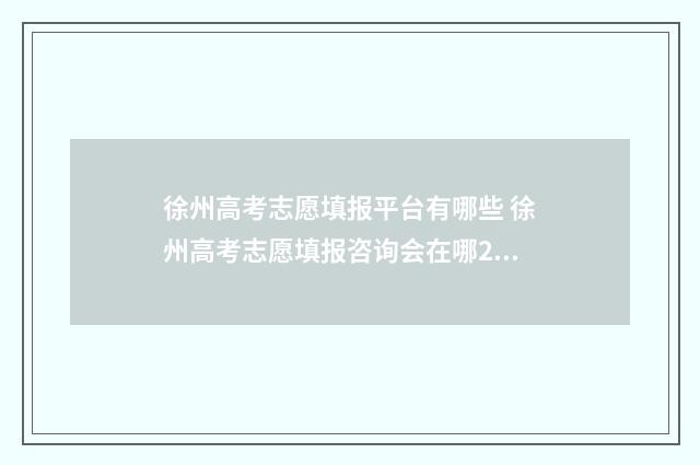 徐州高考志愿填报平台有哪些 徐州高考志愿填报咨询会在哪2024