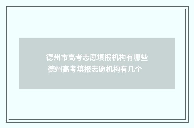 德州市高考志愿填报机构有哪些 德州高考填报志愿机构有几个